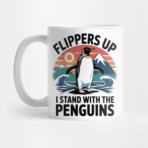Retro Penguin Design, Flippers Up Stand With Penguins, Funny Animal Humor, Vintage Penguin Graphic, Support Wildlife, Stand with Penguins by ArtistTee ⭐⭐⭐⭐⭐